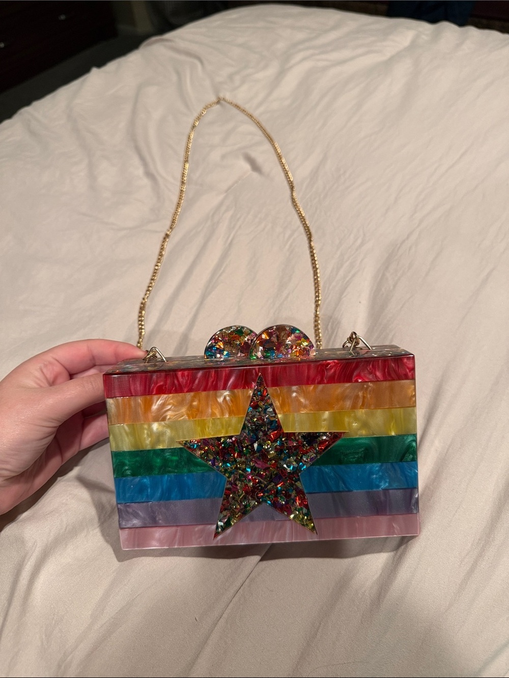 Rainbow Star Acrylic Box Clutch Handbag